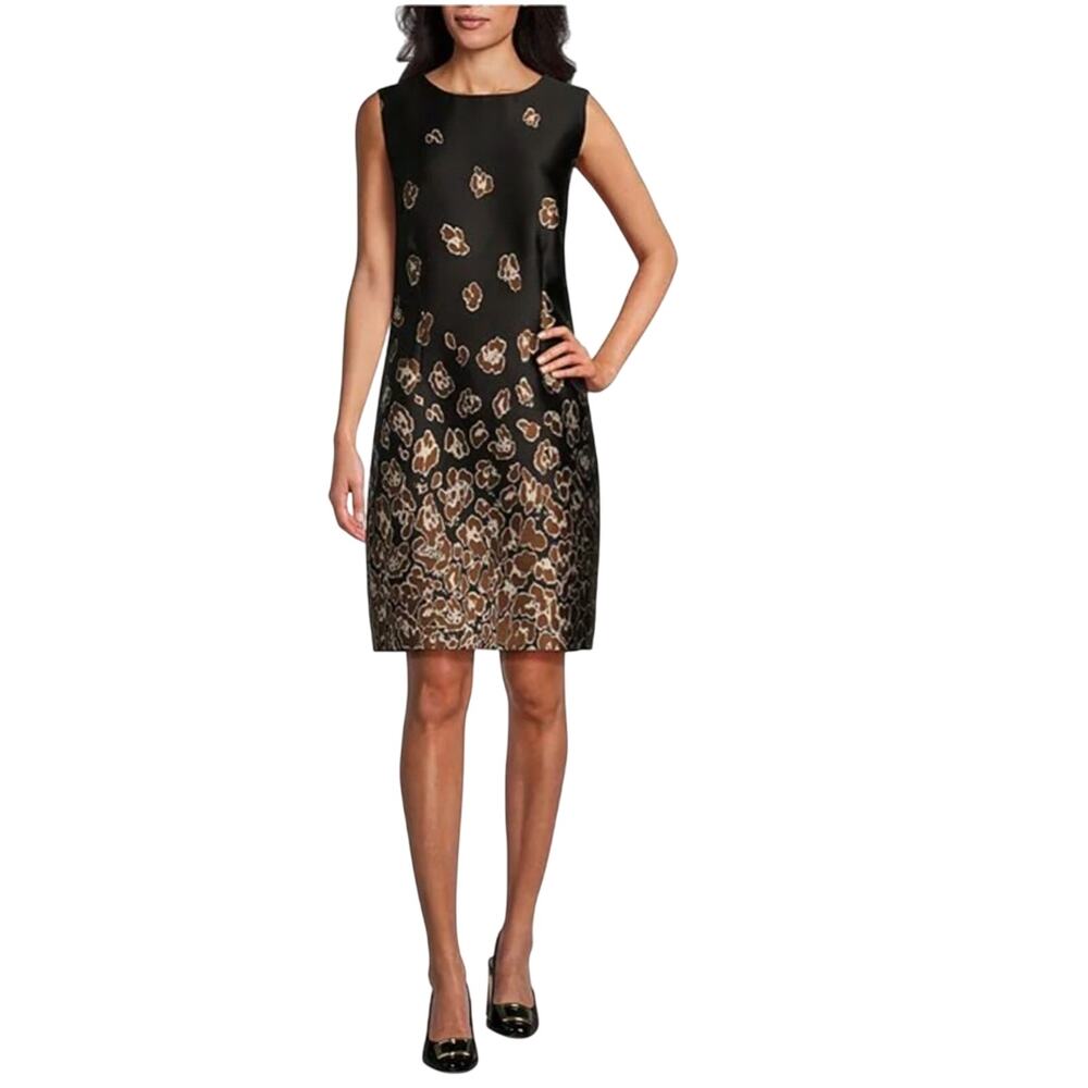 Caroline Rose Exotic Embrace Animal Print Jacquard Round Neck Sheath Dress M